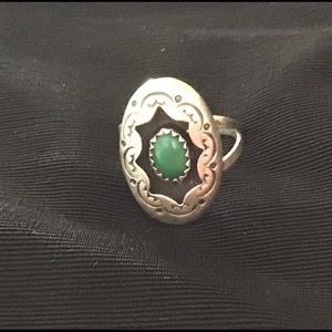 Turquoise & silver ring, sterling, black shadow